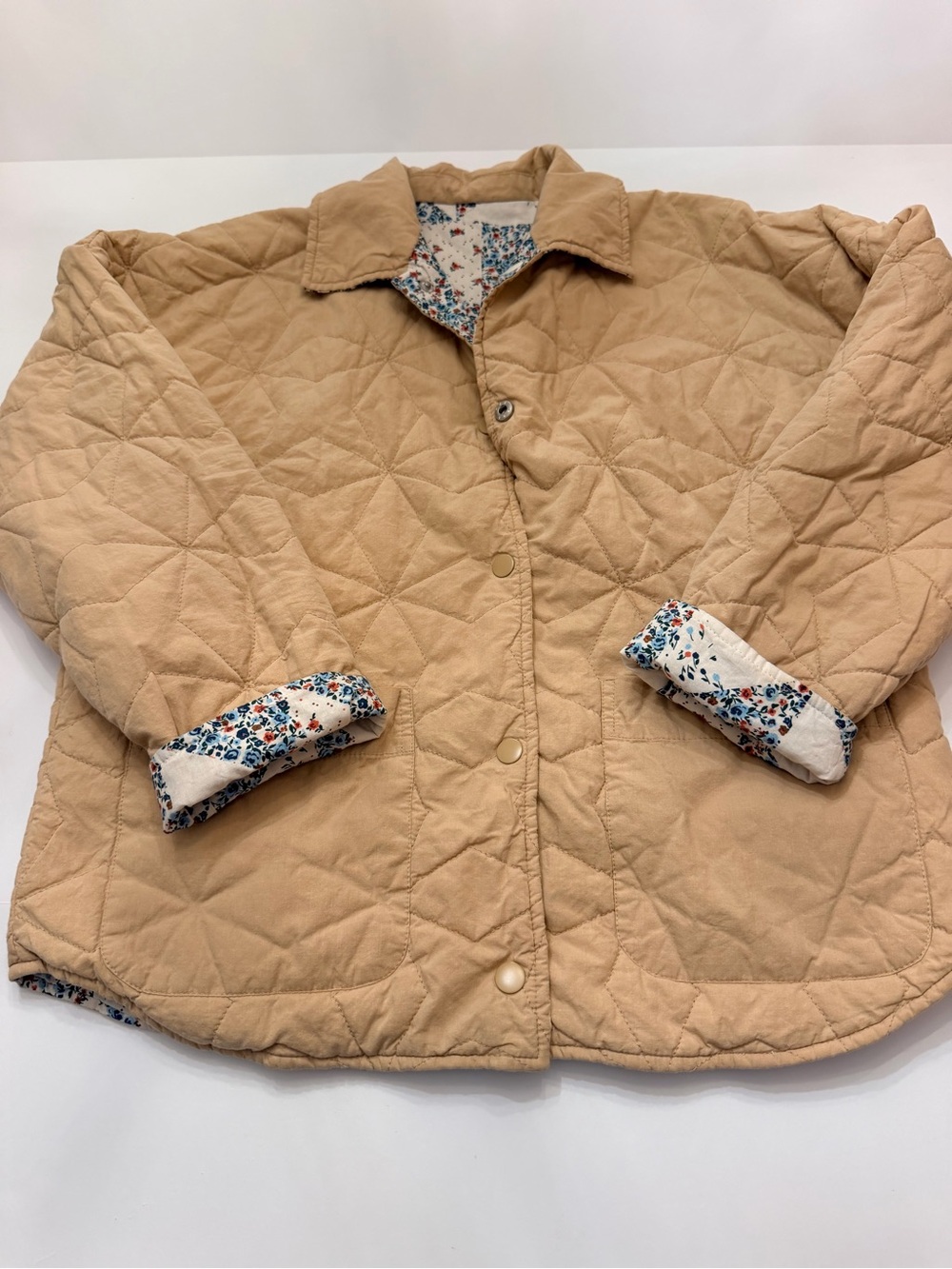 Frank And Oak Reversible Quilted Jacket Tan / Floral - No Tag, Fits M/L
